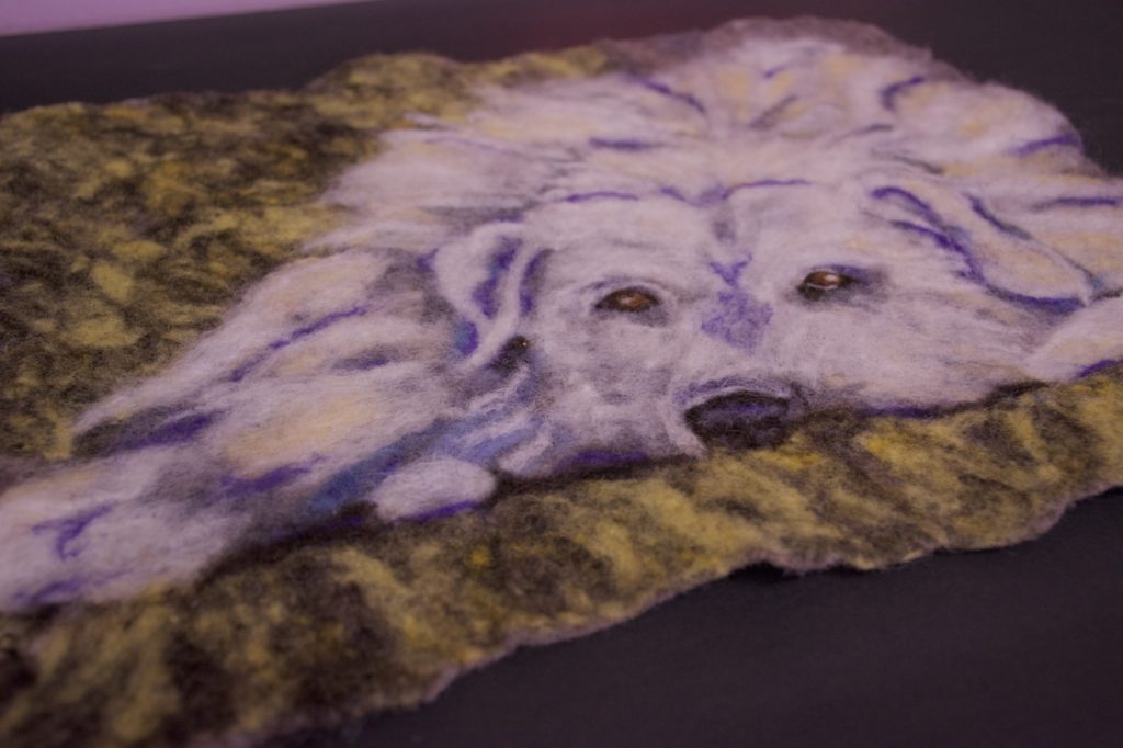 felted wool artwork of livestock guardian dog