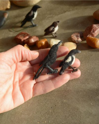 needle felted crow and magpie