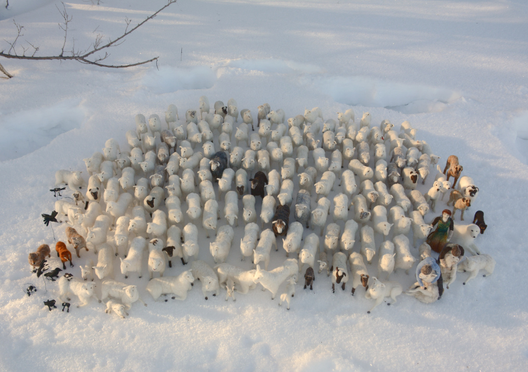 needle felted flock of sheep